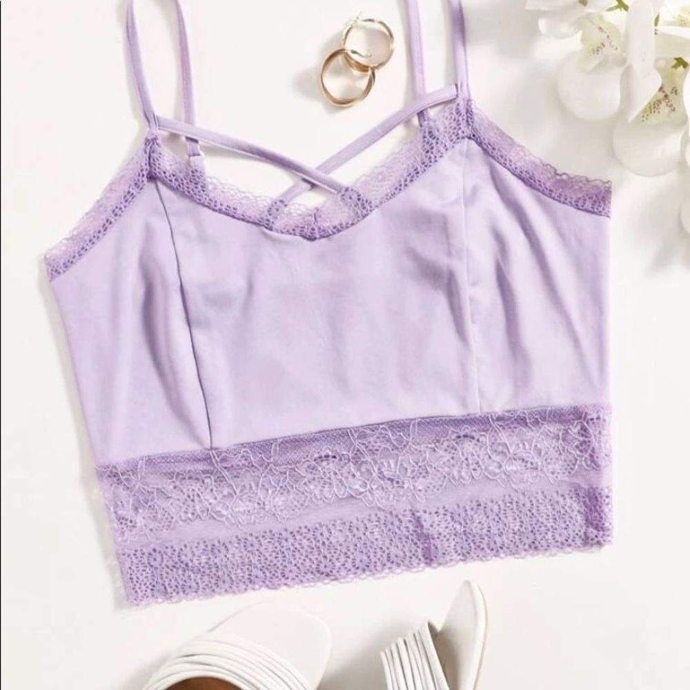 New crisscross lace trim adjustable strap Cami top - Picture 6 of 6